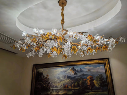 Designer Favorite Brass Branch Chandelier with Artistic Flower Glass for Dining Room Living Room and Kitchen Island - Zelno Lighting