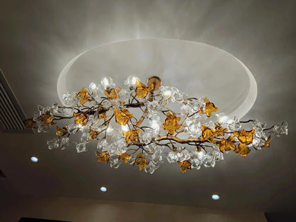 Designer Favorite Brass Branch Chandelier with Artistic Flower Glass for Dining Room Living Room and Kitchen Island - Zelno Lighting
