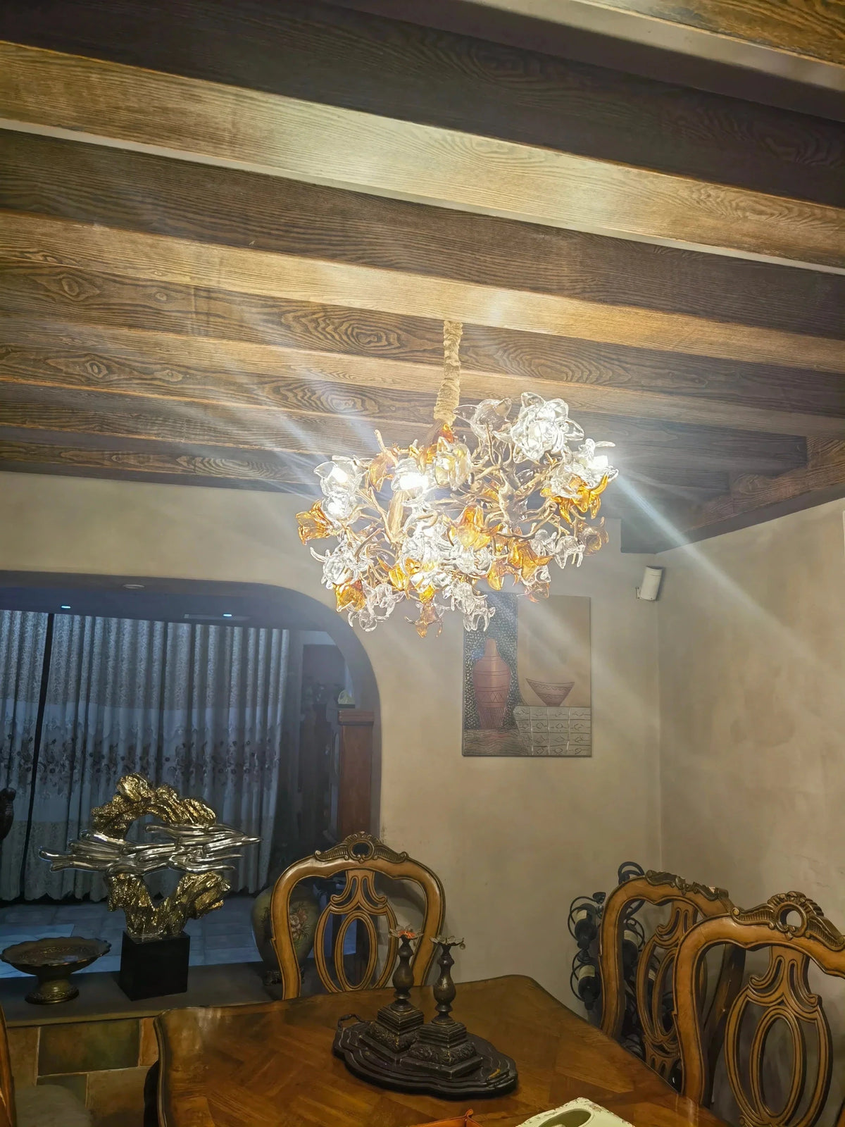 Designer Favorite Brass Branch Chandelier with Artistic Flower Glass for Dining Room Living Room and Kitchen Island - Zelno Lighting