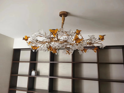 Designer Favorite Brass Branch Chandelier with Artistic Flower Glass for Dining Room Living Room and Kitchen Island - Zelno Lighting