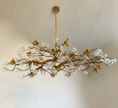 Designer Favorite Brass Branch Chandelier with Artistic Flower Glass for Dining Room Living Room and Kitchen Island - Zelno Lighting