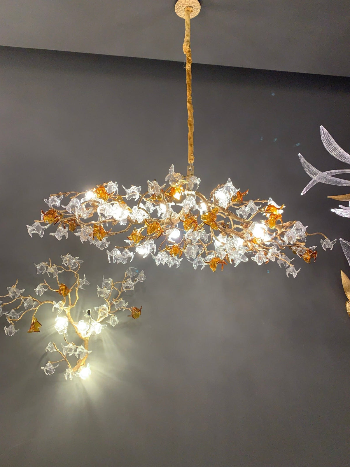 Designer Favorite Brass Branch Chandelier with Artistic Flower Glass for Dining Room Living Room and Kitchen Island - Zelno Lighting