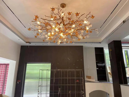 Designer Favorite Brass Branch Chandelier with Artistic Flower Glass for Dining Room Living Room and Kitchen Island - Zelno Lighting