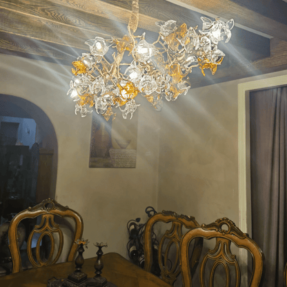 Designer Favorite Brass Branch Chandelier with Artistic Flower Glass for Dining Room Living Room and Kitchen Island - Zelno Lighting