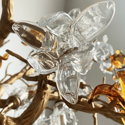Designer Favorite Brass Branch Chandelier with Artistic Flower Glass for Dining Room Living Room and Kitchen Island - Zelno Lighting