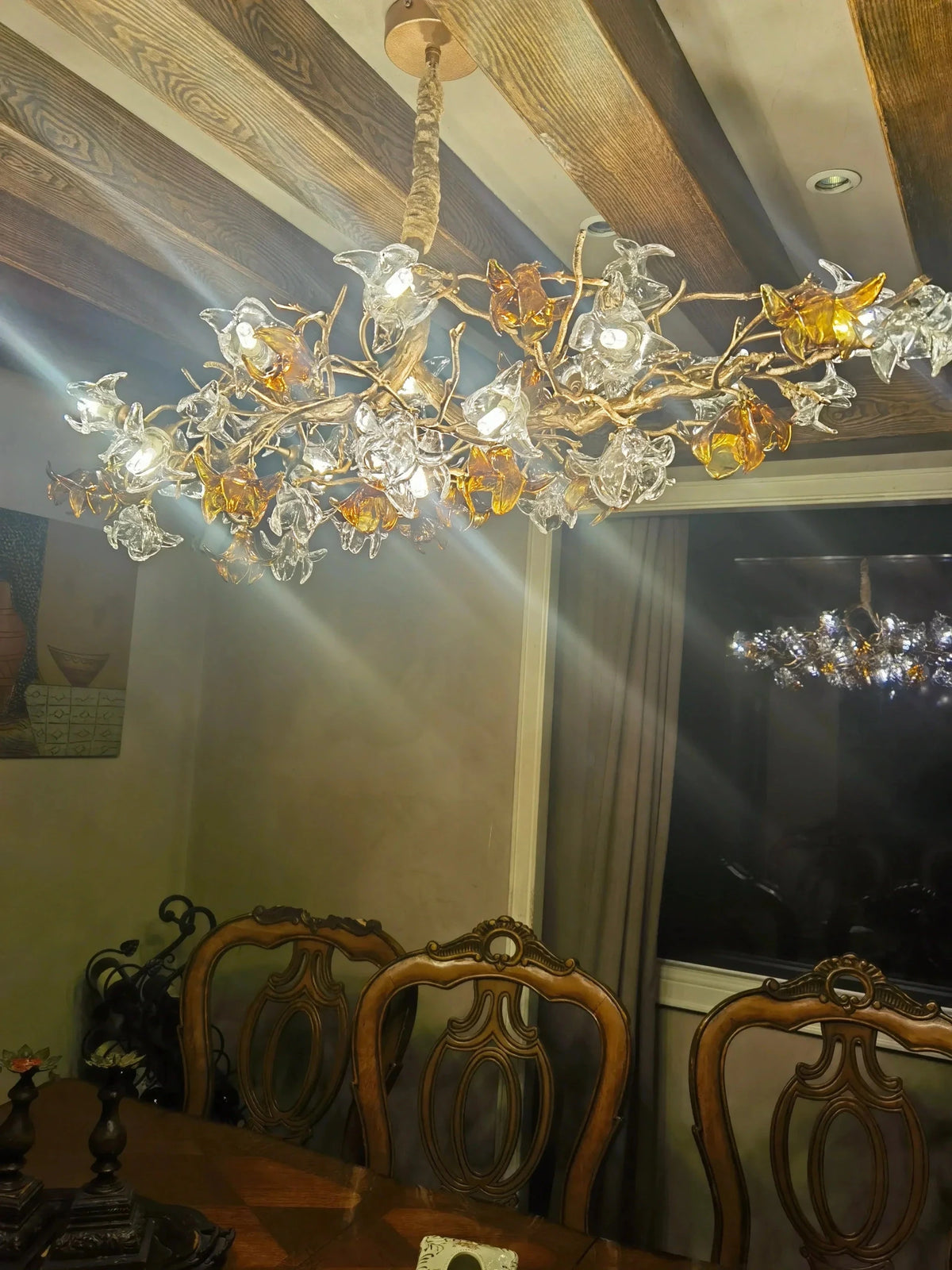 Designer Favorite Brass Branch Chandelier with Artistic Flower Glass for Dining Room Living Room and Kitchen Island - Zelno Lighting