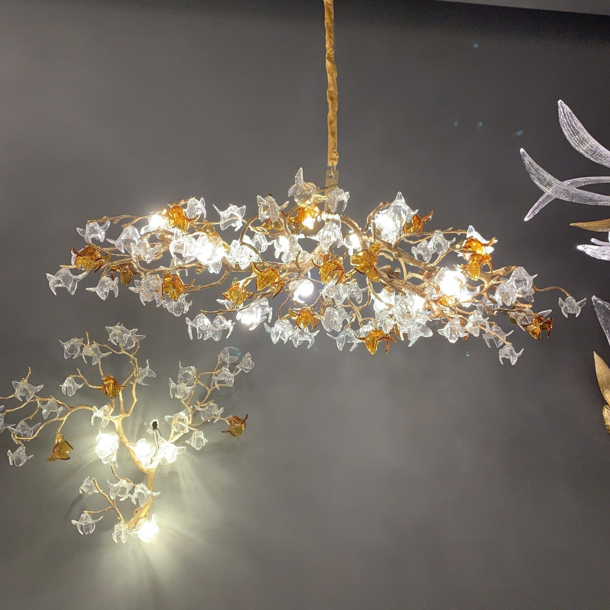 Designer Favorite Brass Branch Chandelier with Artistic Flower Glass for Dining Room Living Room and Kitchen Island - Zelno Lighting