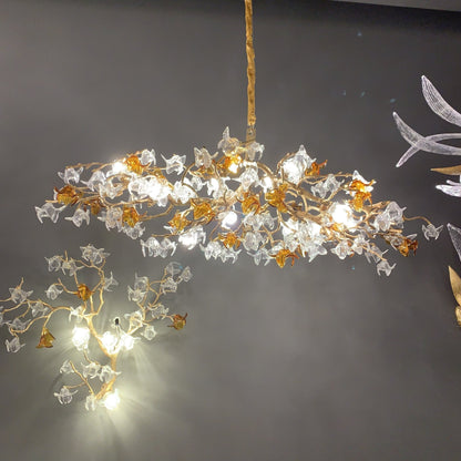 Designer Favorite Brass Branch Chandelier with Artistic Flower Glass for Dining Room Living Room and Kitchen Island - Zelno Lighting