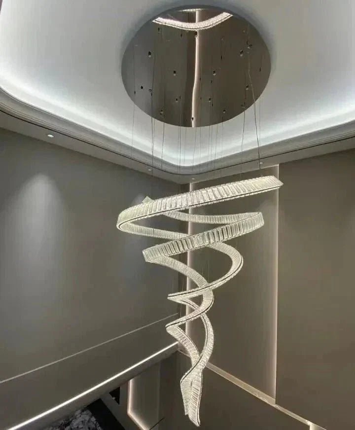 Designer Foyer Living Room Ceiling Light Fixture Stylish Spiral Crystal Chandelier for Hotel Entrance - Zelno Lighting