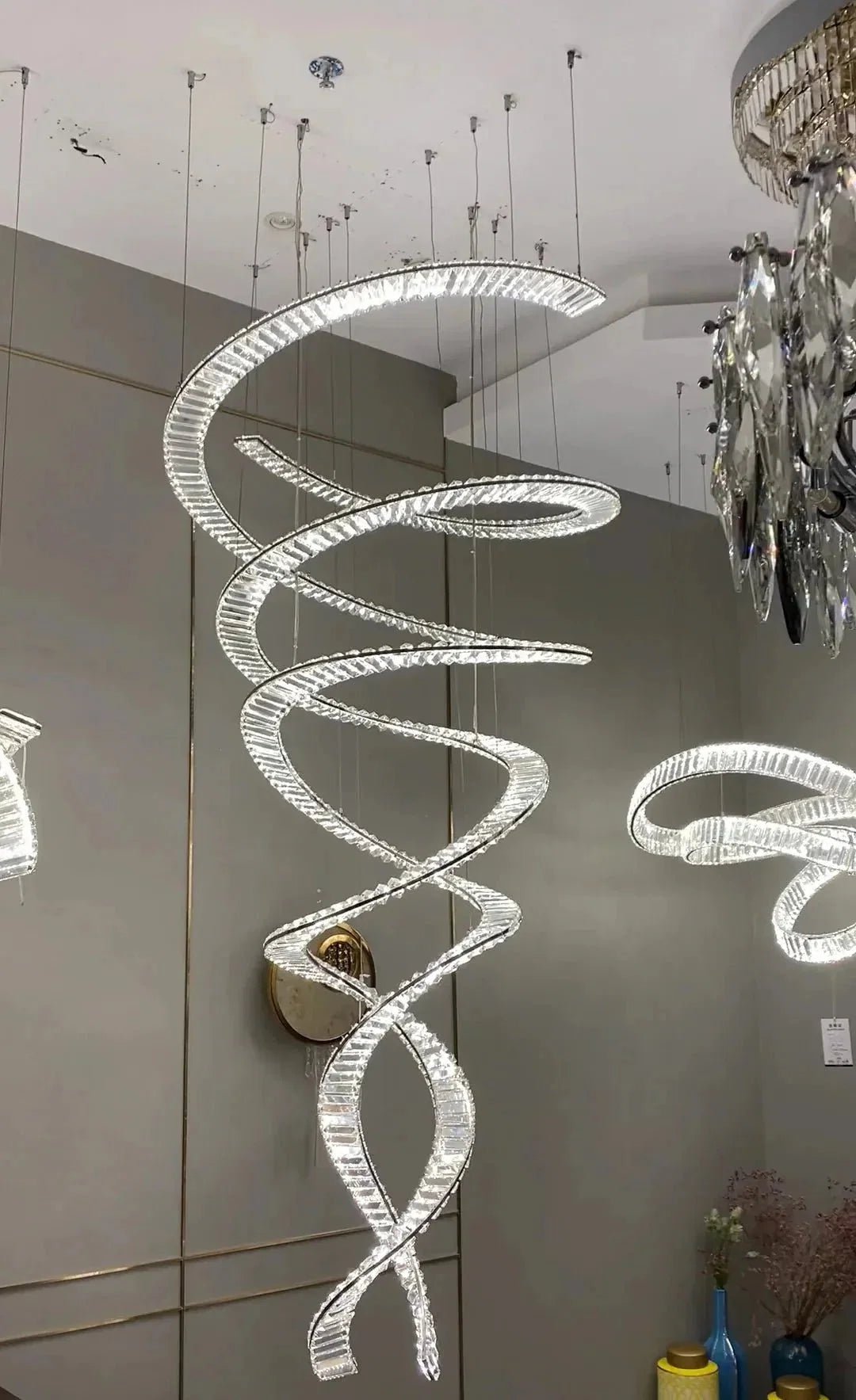 Designer Foyer Living Room Ceiling Light Fixture Stylish Spiral Crystal Chandelier for Hotel Entrance - Zelno Lighting