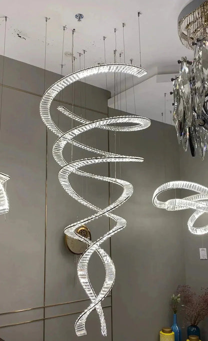 Designer Foyer Living Room Ceiling Light Fixture Stylish Spiral Crystal Chandelier for Hotel Entrance - Zelno Lighting