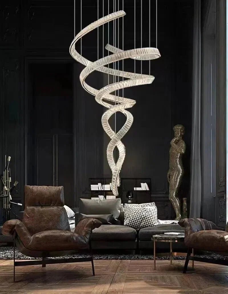 Designer Foyer Living Room Ceiling Light Fixture Stylish Spiral Crystal Chandelier for Hotel Entrance - Zelno Lighting