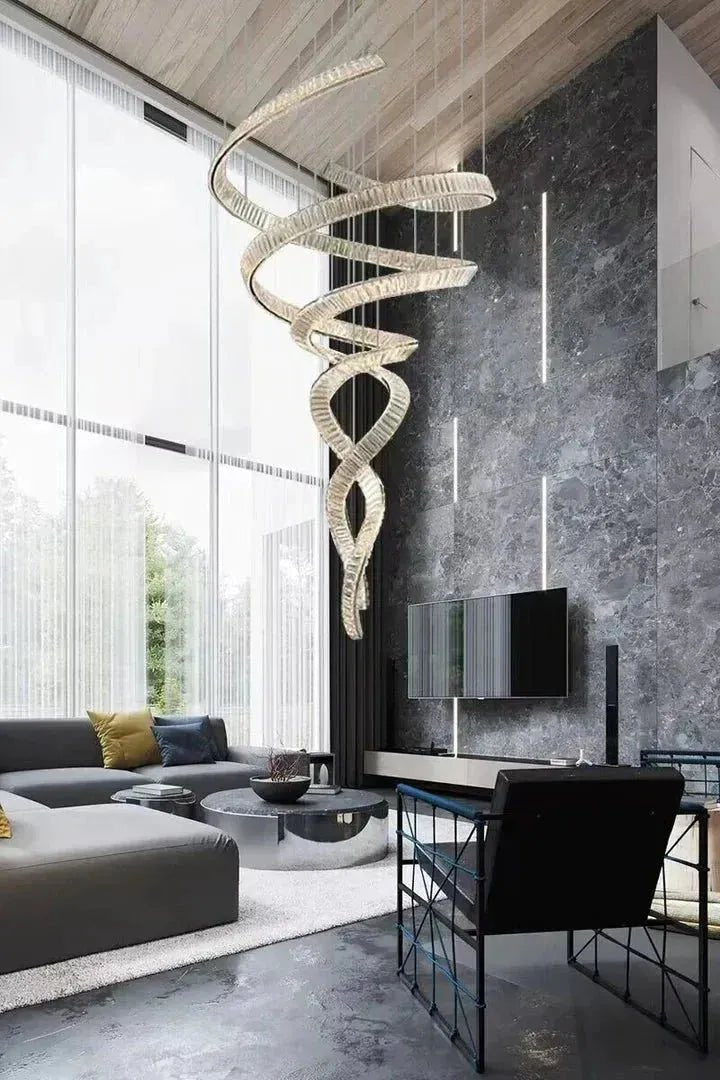 Designer Foyer Living Room Ceiling Light Fixture Stylish Spiral Crystal Chandelier for Hotel Entrance - Zelno Lighting