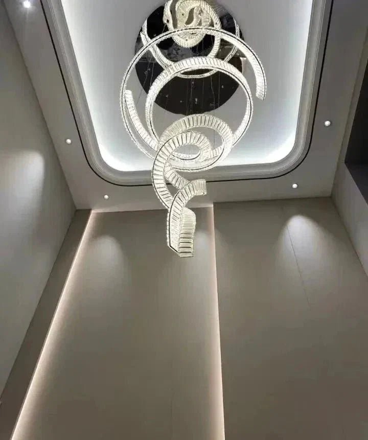 Designer Foyer Living Room Ceiling Light Fixture Stylish Spiral Crystal Chandelier for Hotel Entrance - Zelno Lighting