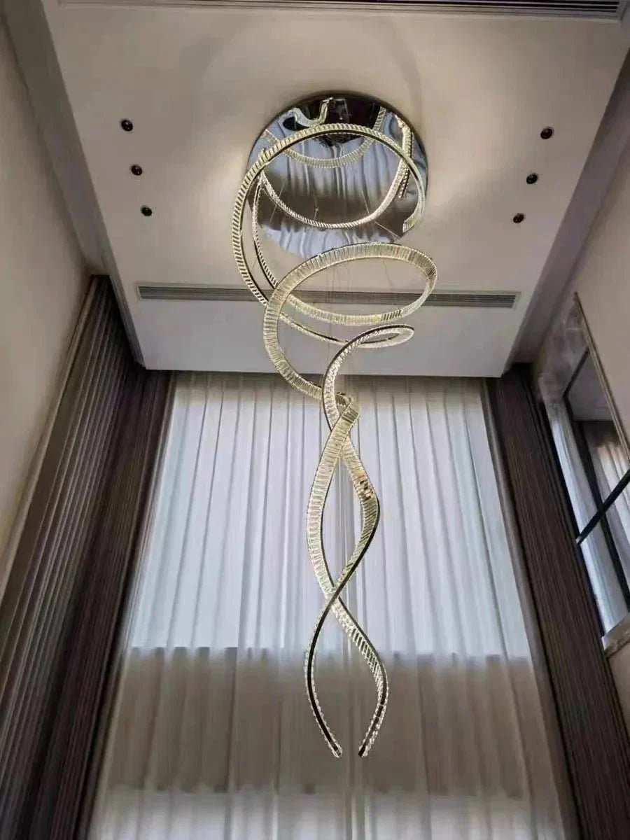 Designer Foyer Living Room Ceiling Light Fixture Stylish Spiral Crystal Chandelier for Hotel Entrance - Zelno Lighting