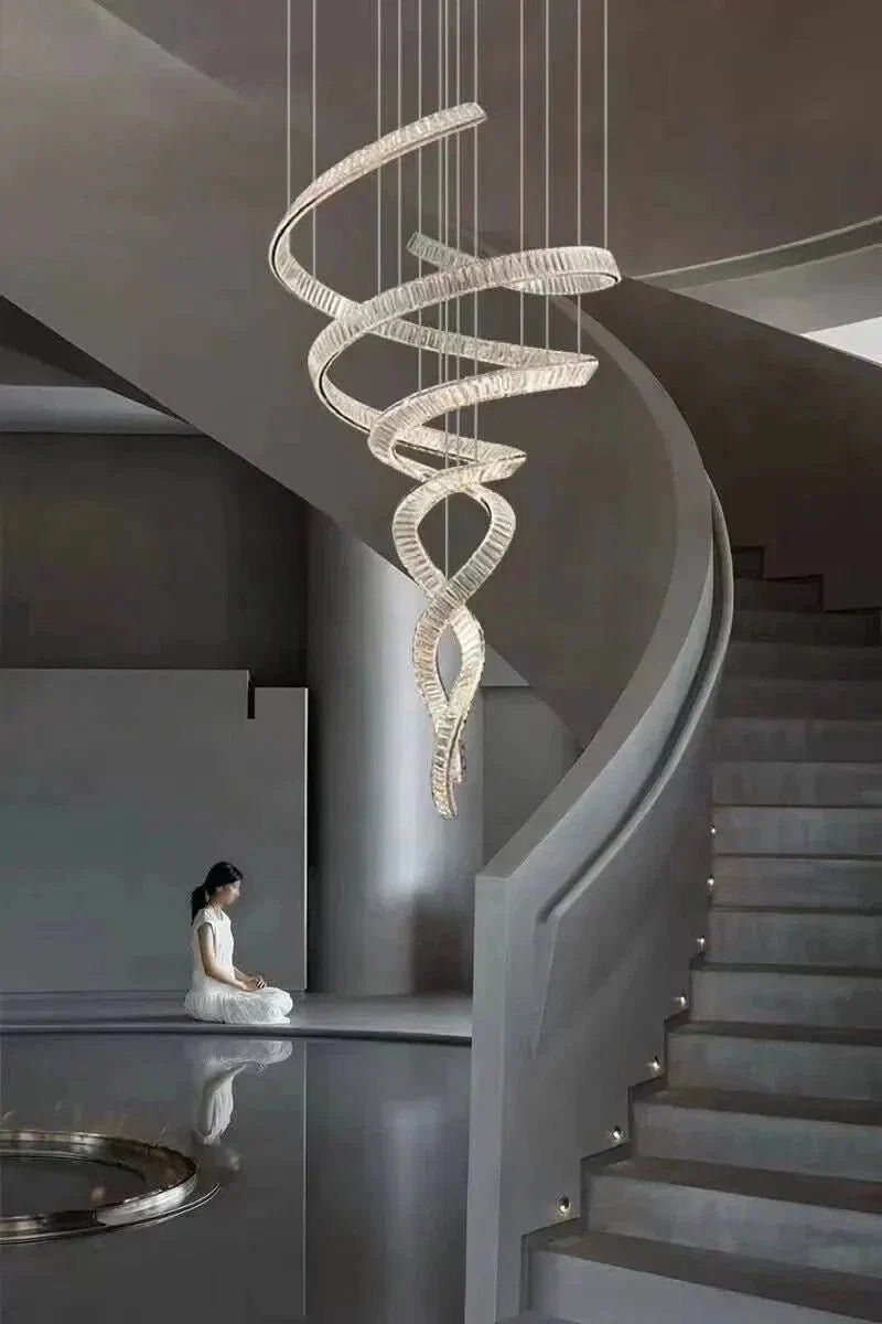 Designer Foyer Living Room Ceiling Light Fixture Stylish Spiral Crystal Chandelier for Hotel Entrance - Zelno Lighting