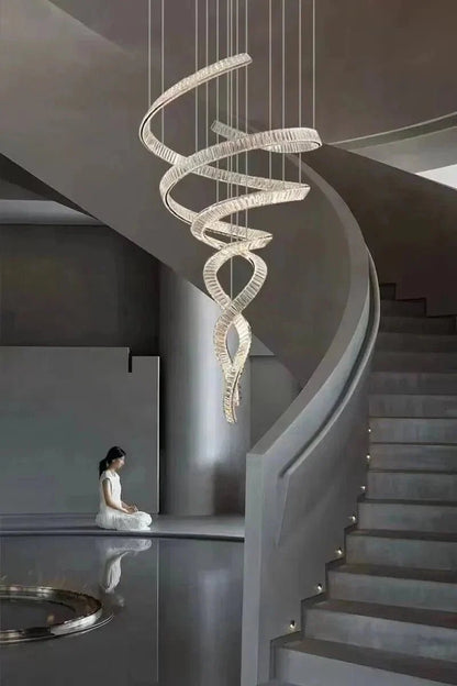 Designer Foyer Living Room Ceiling Light Fixture Stylish Spiral Crystal Chandelier for Hotel Entrance - Zelno Lighting
