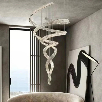 Designer Foyer Living Room Ceiling Light Fixture Stylish Spiral Crystal Chandelier for Hotel Entrance - Zelno Lighting