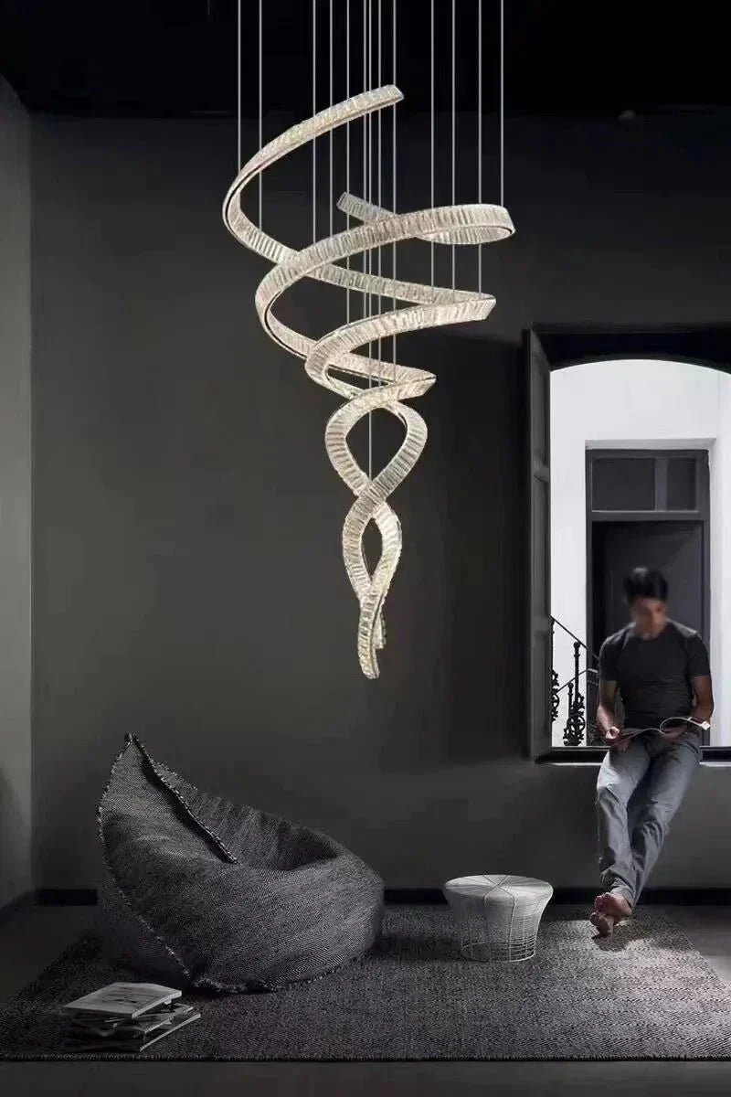 Designer Foyer Living Room Ceiling Light Fixture Stylish Spiral Crystal Chandelier for Hotel Entrance - Zelno Lighting