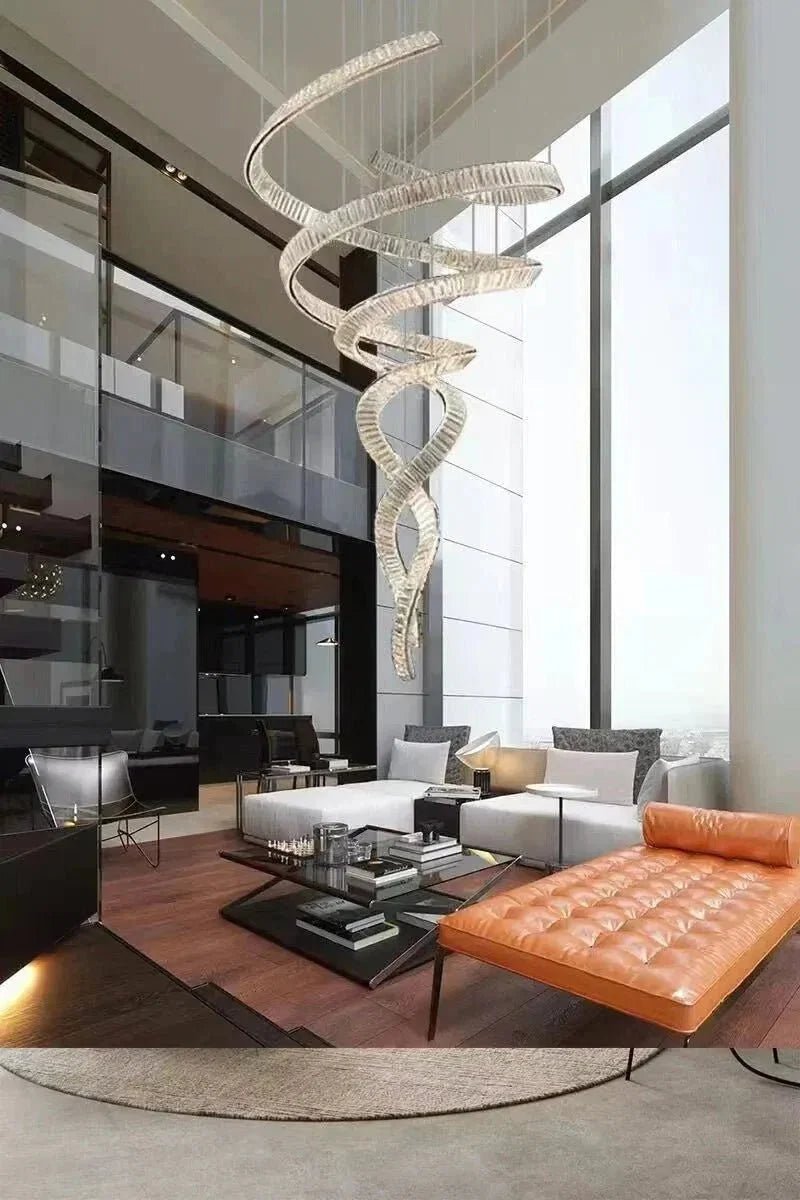 Designer Foyer Living Room Ceiling Light Fixture Stylish Spiral Crystal Chandelier for Hotel Entrance - Zelno Lighting