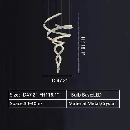 Designer Foyer Living Room Ceiling Light Fixture Stylish Spiral Crystal Chandelier for Hotel Entrance - Zelno Lighting