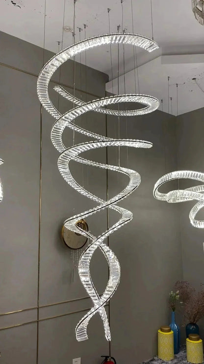 Designer Foyer Living Room Ceiling Light Fixture Stylish Spiral Crystal Chandelier for Hotel Entrance - Zelno Lighting