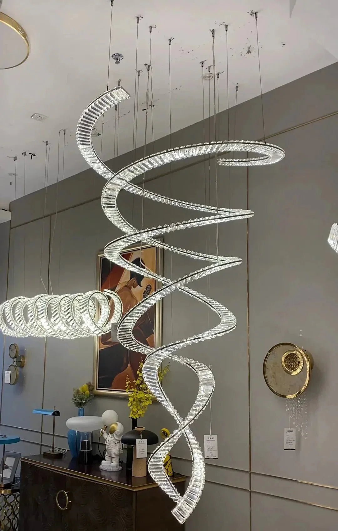Designer Foyer Living Room Ceiling Light Fixture Stylish Spiral Crystal Chandelier for Hotel Entrance - Zelno Lighting