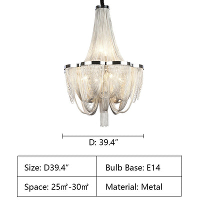 Designer Models Oversized Aluminium Long Tassel Pendant Chendelier for Large Living Room/Staircase/Villa - zelnolighting