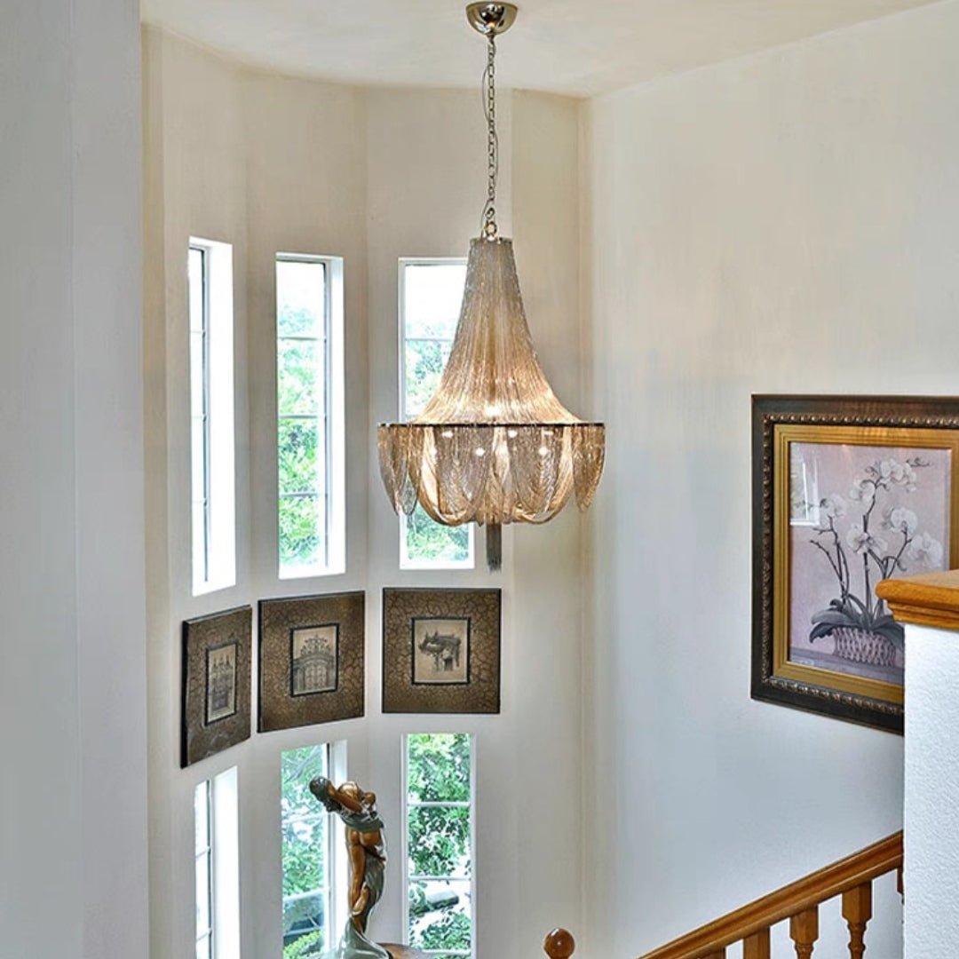 Designer Models Oversized Aluminium Long Tassel Pendant Chendelier for Large Living Room/Staircase/Villa - zelnolighting