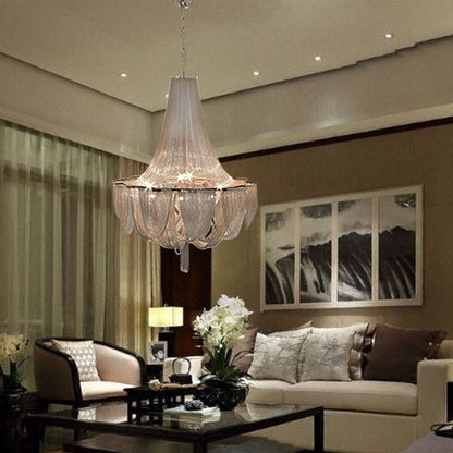 Designer Models Oversized Aluminium Long Tassel Pendant Chendelier for Large Living Room/Staircase/Villa - zelnolighting