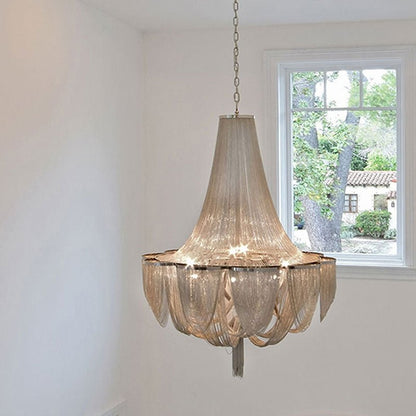 Designer Models Oversized Aluminium Long Tassel Pendant Chendelier for Large Living Room/Staircase/Villa - zelnolighting