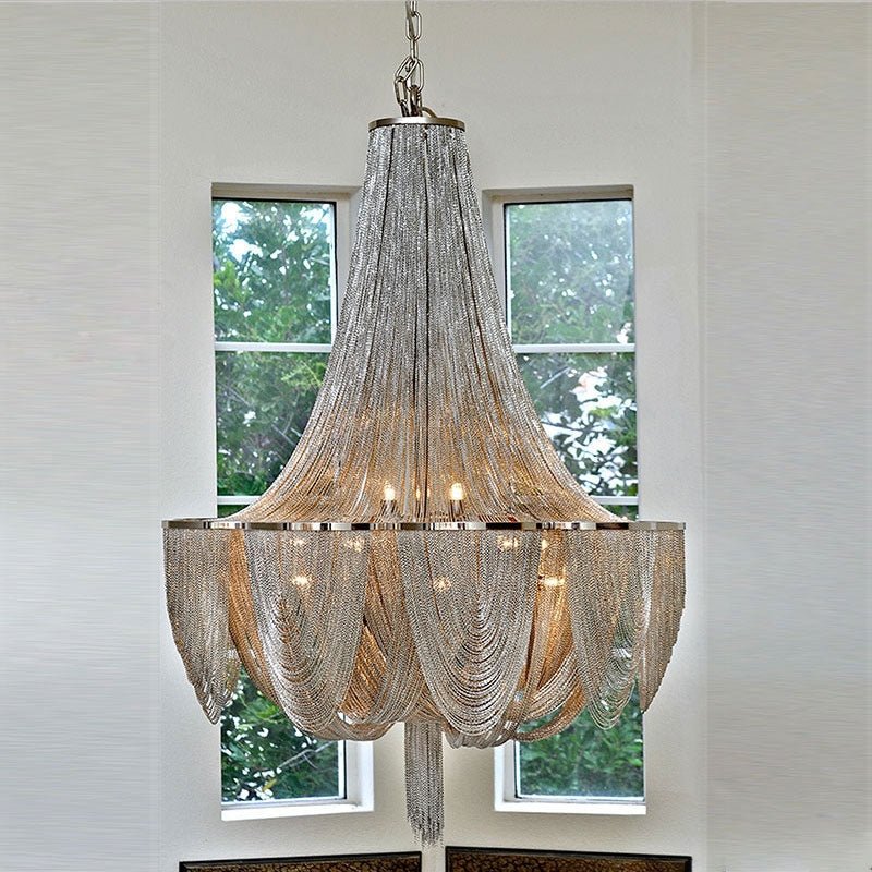 Designer Models Oversized Aluminium Long Tassel Pendant Chendelier for Large Living Room/Staircase/Villa - zelnolighting