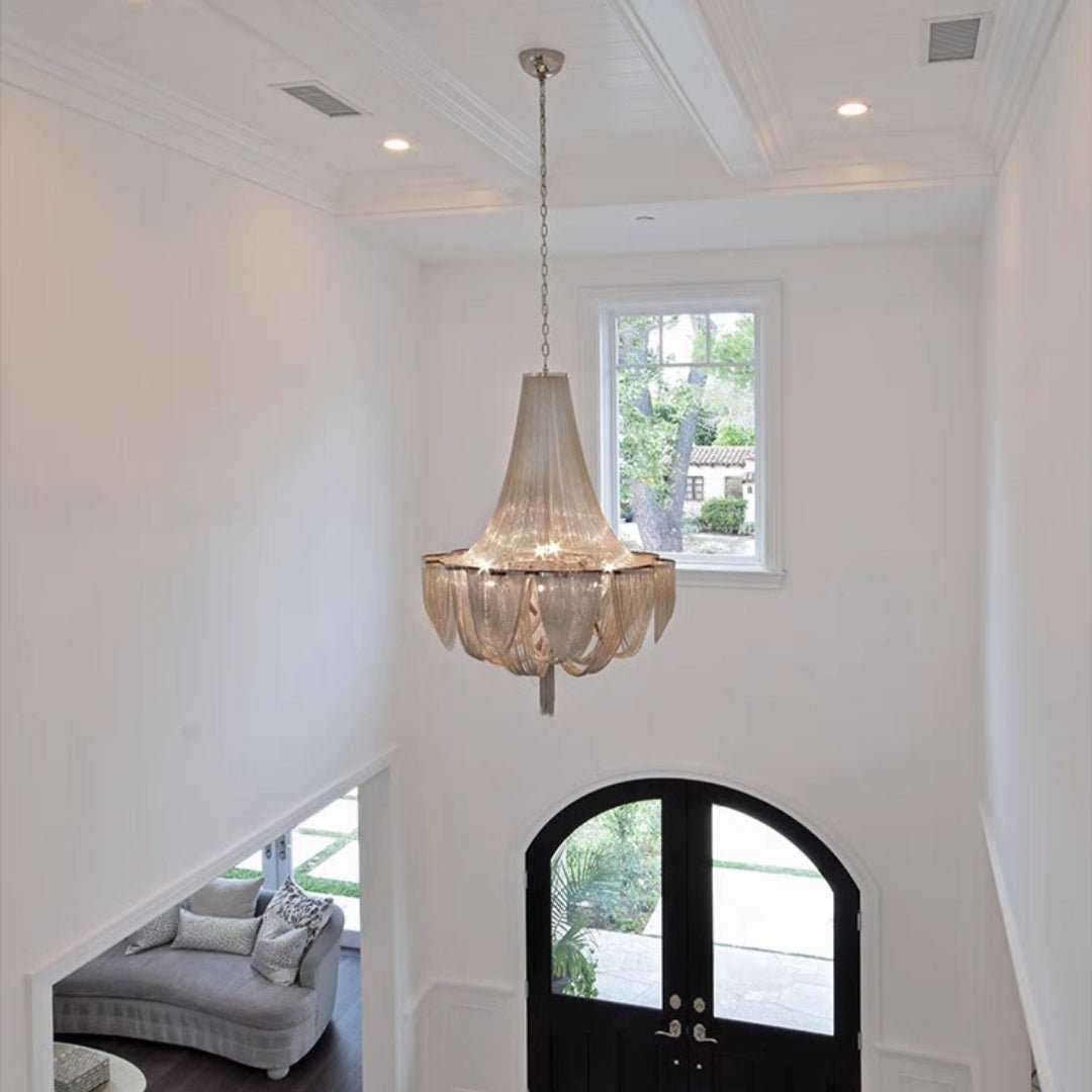 Designer Models Oversized Aluminium Long Tassel Pendant Chendelier for Large Living Room/Staircase/Villa - zelnolighting