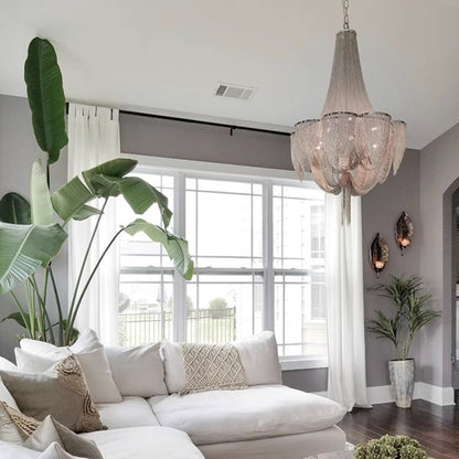 Designer Models Oversized Aluminium Long Tassel Pendant Chendelier for Large Living Room/Staircase/Villa - zelnolighting