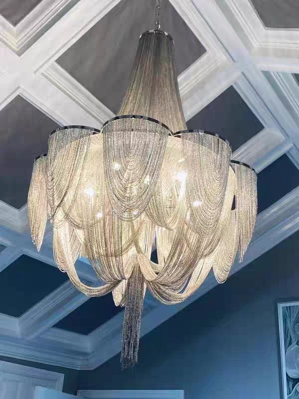 Designer Models Oversized Aluminium Long Tassel Pendant Chendelier for Large Living Room/Staircase/Villa - zelnolighting