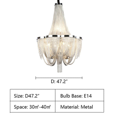 Designer Models Oversized Aluminium Long Tassel Pendant Chendelier for Large Living Room/Staircase/Villa - zelnolighting