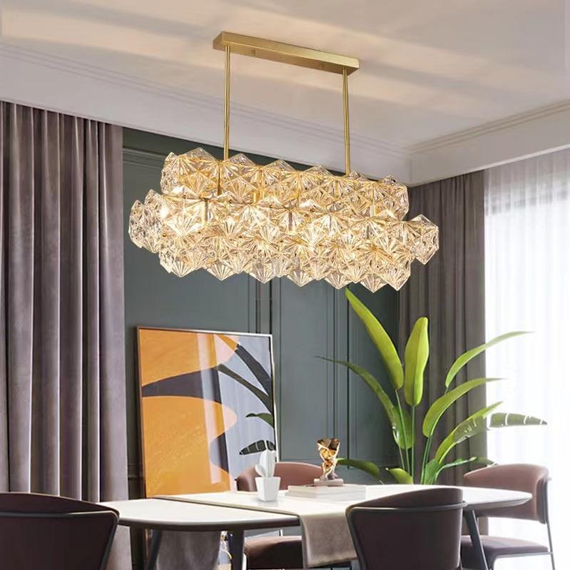 Designer Recommended Modern Rectangle Crystal Pendant Chandelier for Dining Table/Kitchen Island/Bar - Zelno Lighting
