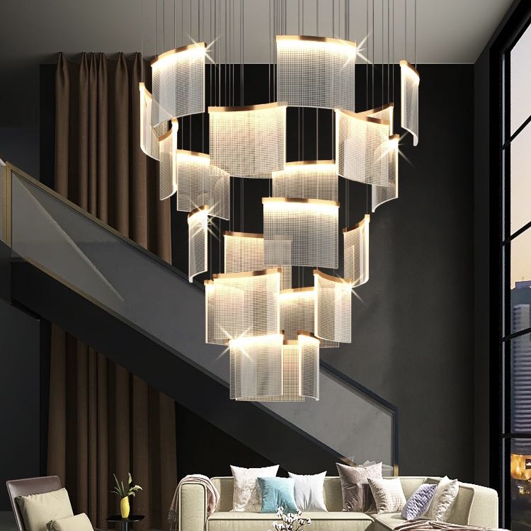 Designer Tile Chandelier For Foyer And High Ceiling Living Room - Zelno Lighting