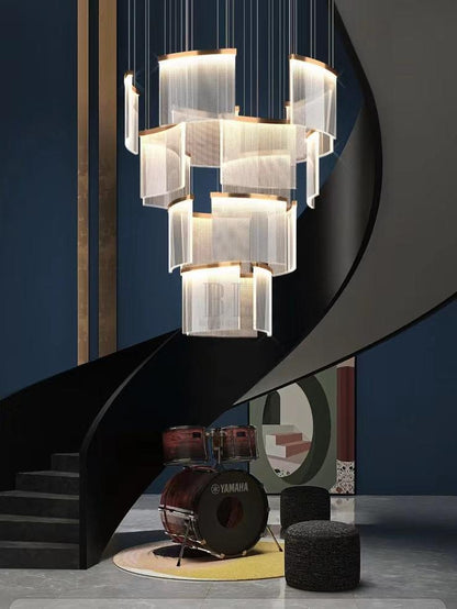 Designer Tile Chandelier For Foyer And High Ceiling Living Room - Zelno Lighting