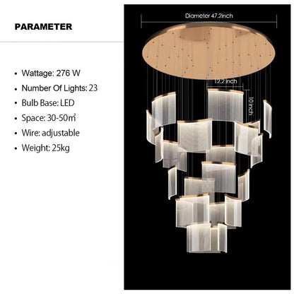 Designer Tile Chandelier For Foyer And High Ceiling Living Room - Zelno Lighting