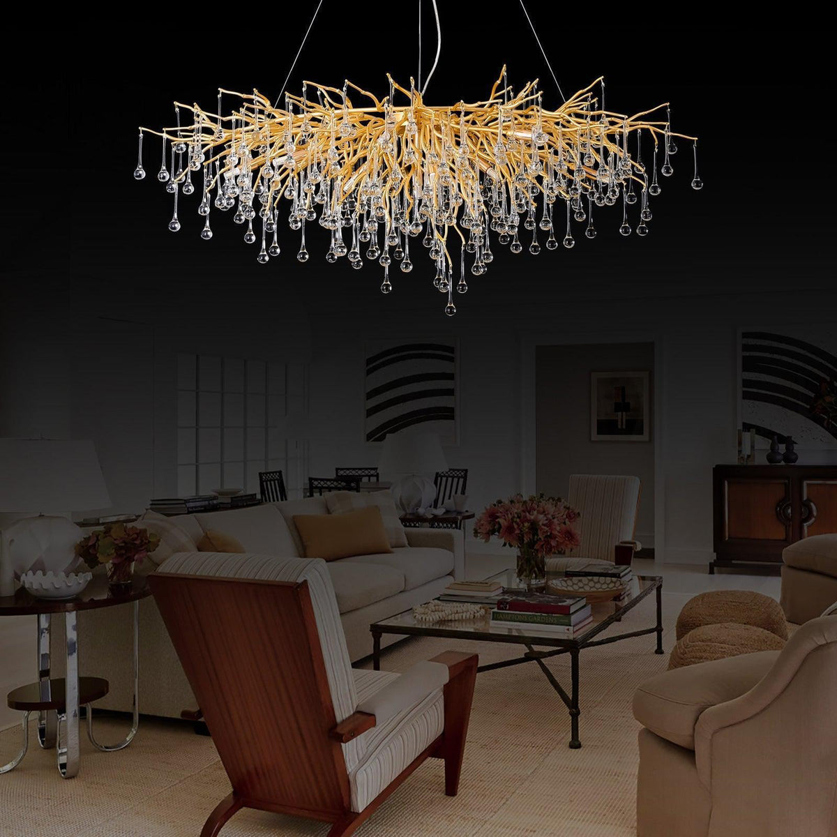 Doris Crystal Rectangular Branch Chandelier L45" - Zelno Lighting