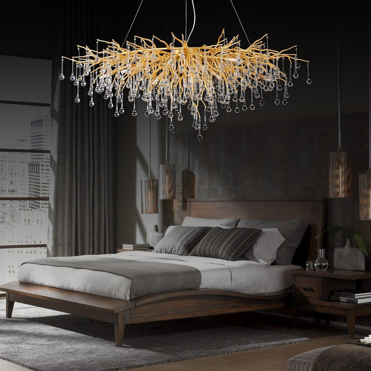 Doris Crystal Rectangular Branch Chandelier L45" - Zelno Lighting