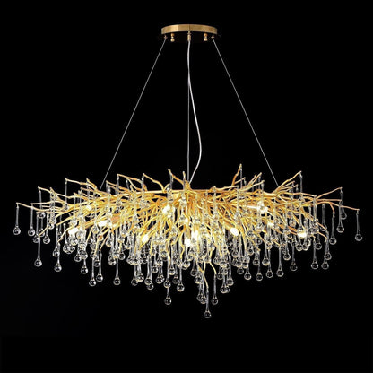 Doris Crystal Rectangular Branch Chandelier L45" - Zelno Lighting