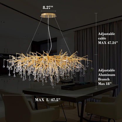 Doris Crystal Rectangular Branch Chandelier L45" - Zelno Lighting