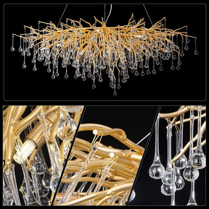 Doris Crystal Rectangular Branch Chandelier L45" - Zelno Lighting