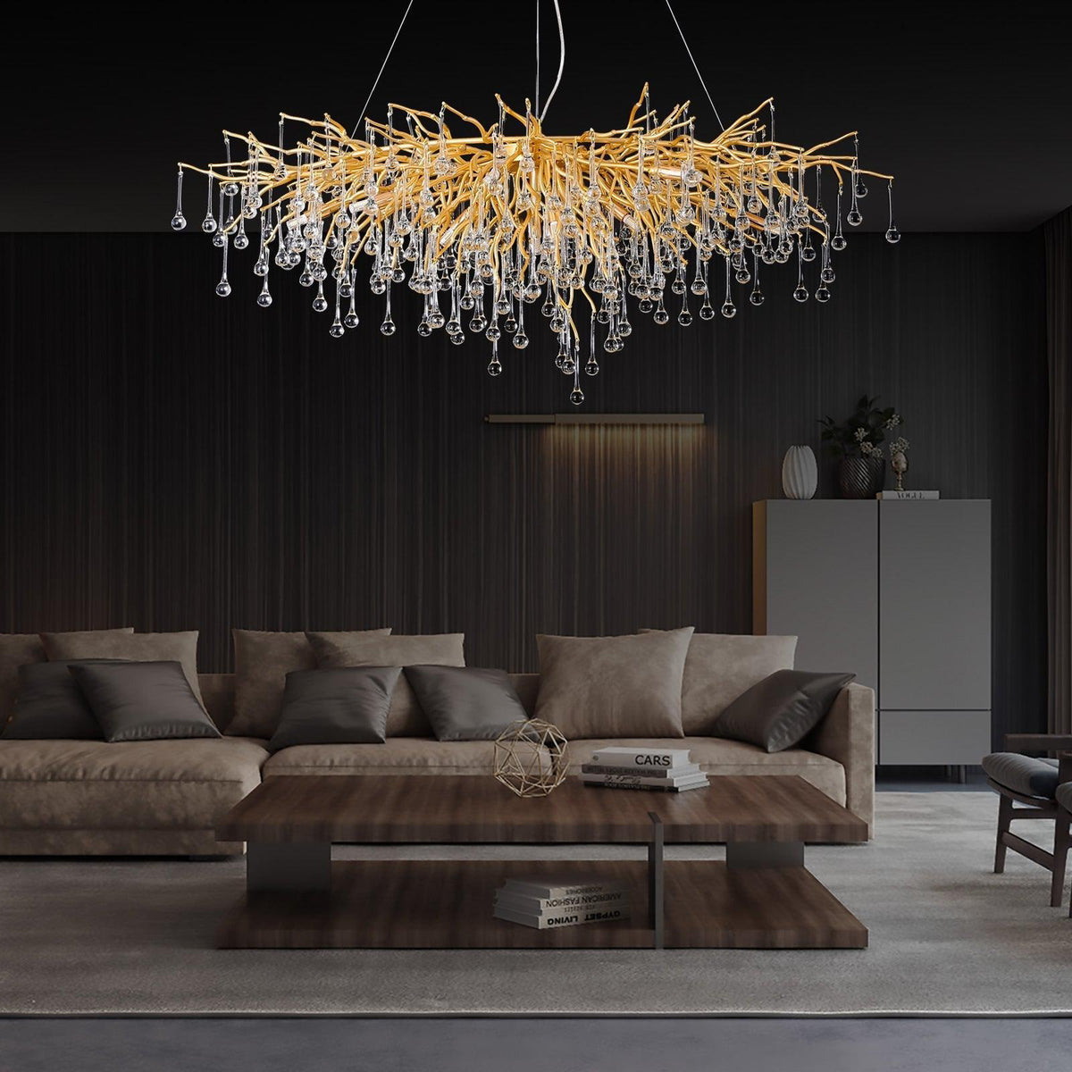 Doris Crystal Rectangular Branch Chandelier L45" - Zelno Lighting