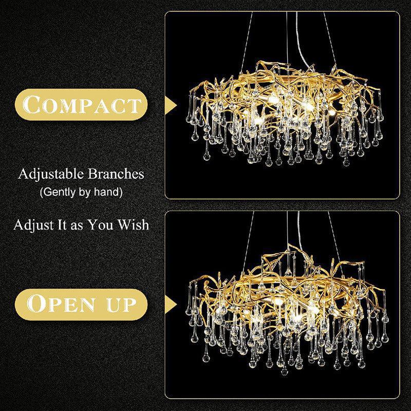 Doris Crystal Round Branch Chandelier 23.5"D Gold - Zelno Lighting