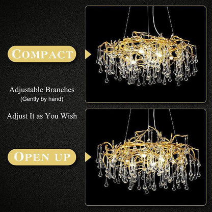 Doris Crystal Round Branch Chandelier 23.5"D Gold - Zelno Lighting