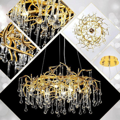 Doris Crystal Round Branch Chandelier 23.5"D Gold - Zelno Lighting