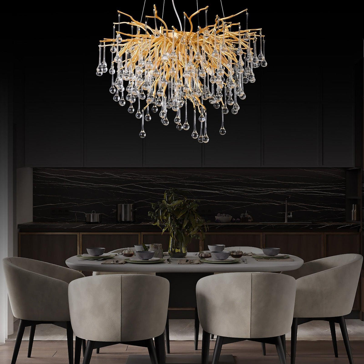 Doris Rain Branch Chandelier 23.5"D Gold - Zelno Lighting